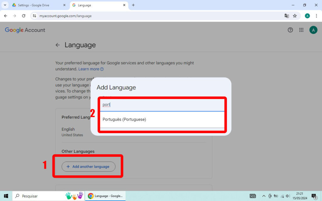 Google Drive language 2