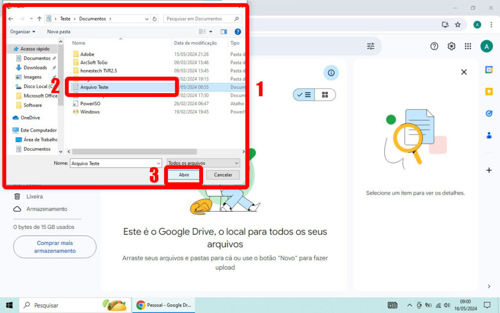 Google Drive Upload Selecionando 