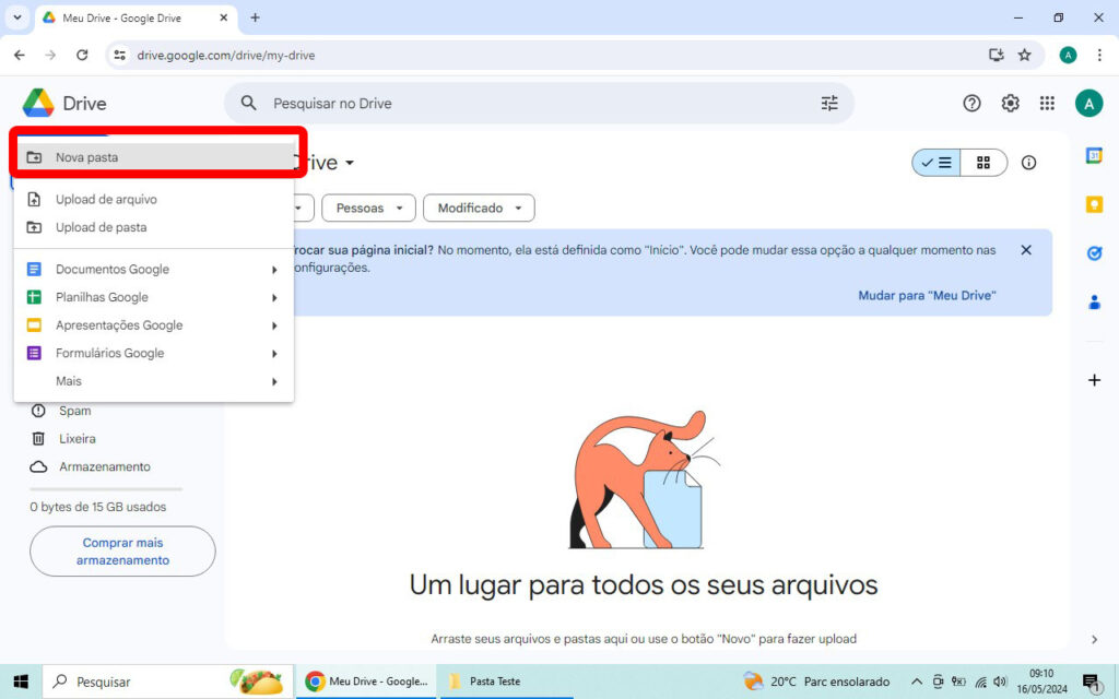 Google Drive Upload Nova Pasta