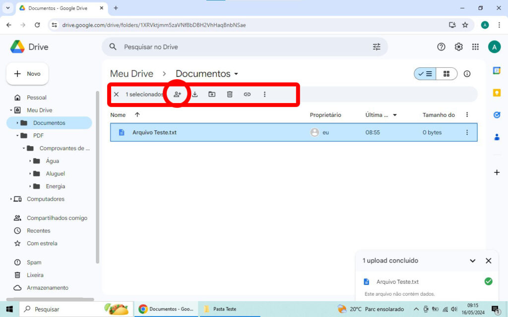 Google Drive Upload Compartilhando