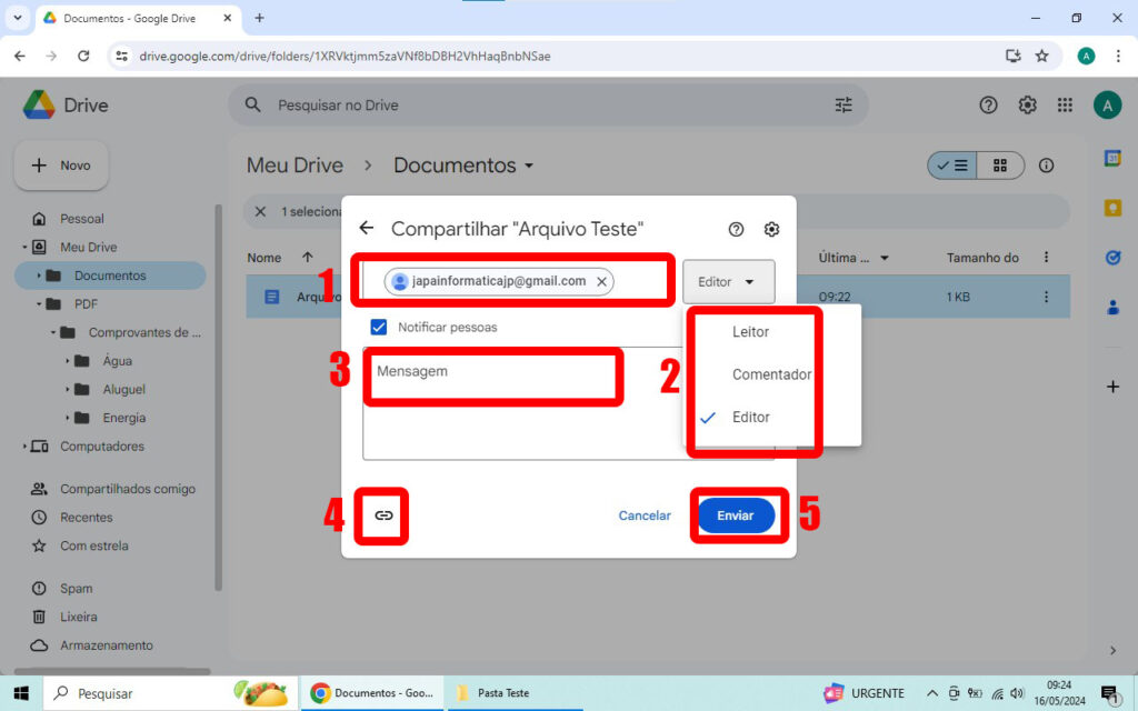 Google Drive Upload Preenchendo compartilhamento