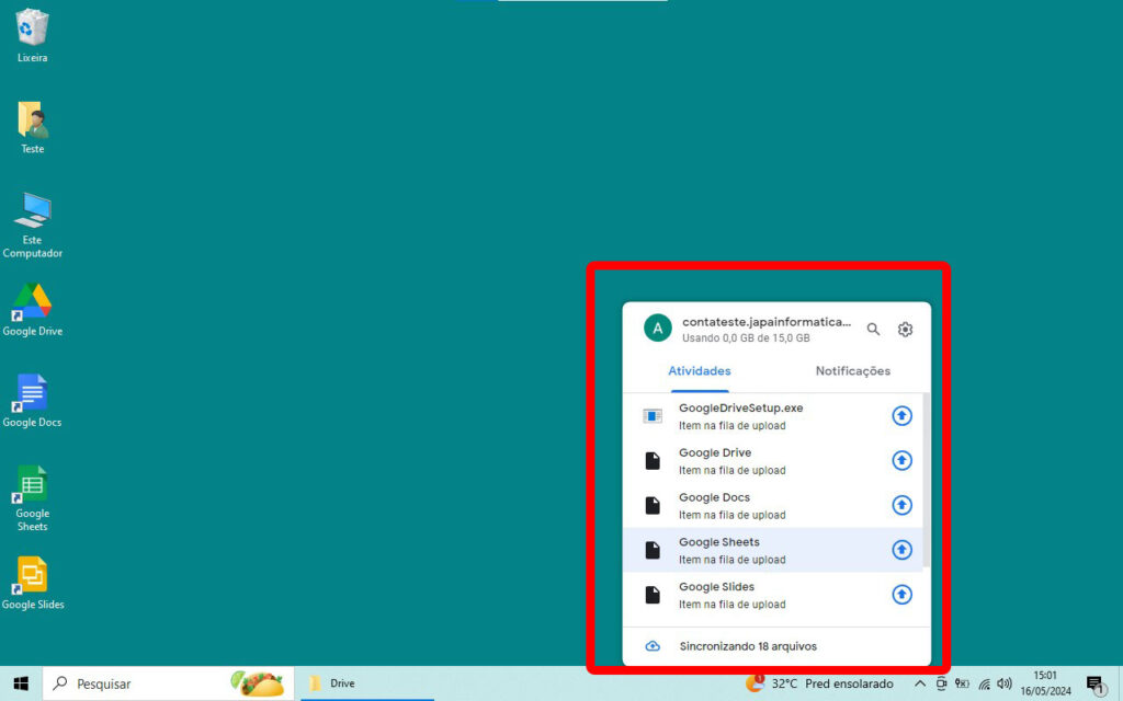Google Drive no Computador Upload dos arquivos